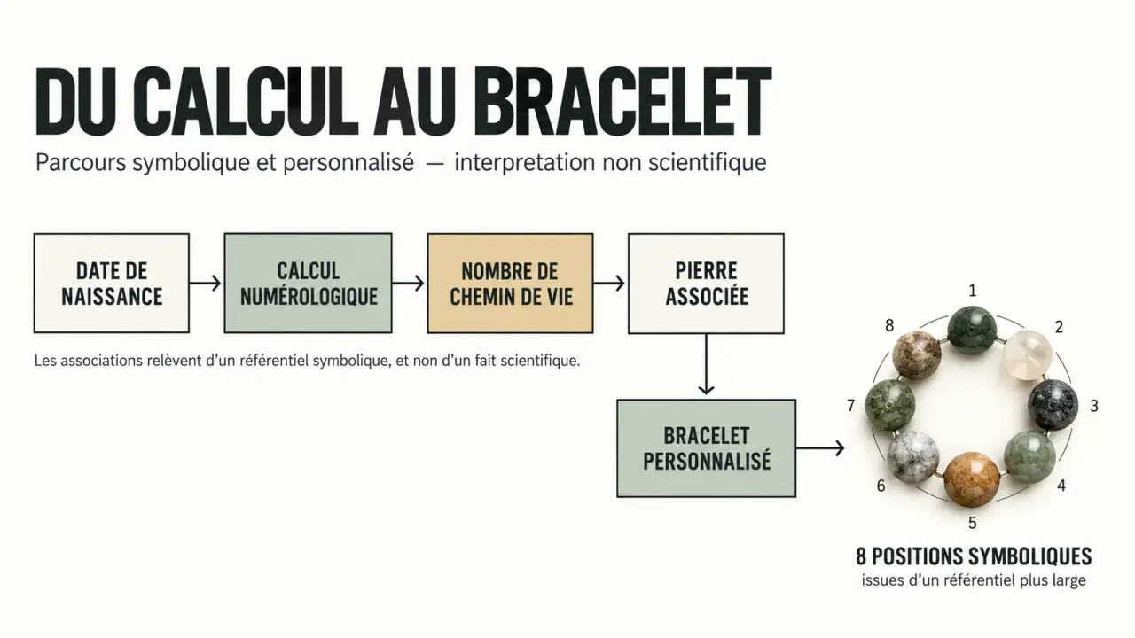 Schéma explicatif de la pierre chemin de vie et de la différence avec le bracelet personnalisé
